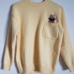 Yellow CREW NECK teddy bear sweater